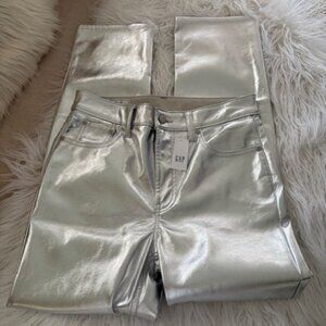 NWT GAP FAUX LEATHER SILVER JEANS